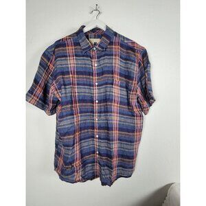 The Territory Ahead Mens XL Plaid Button-Up Shirt Linen Blue Casual Short Sleeve